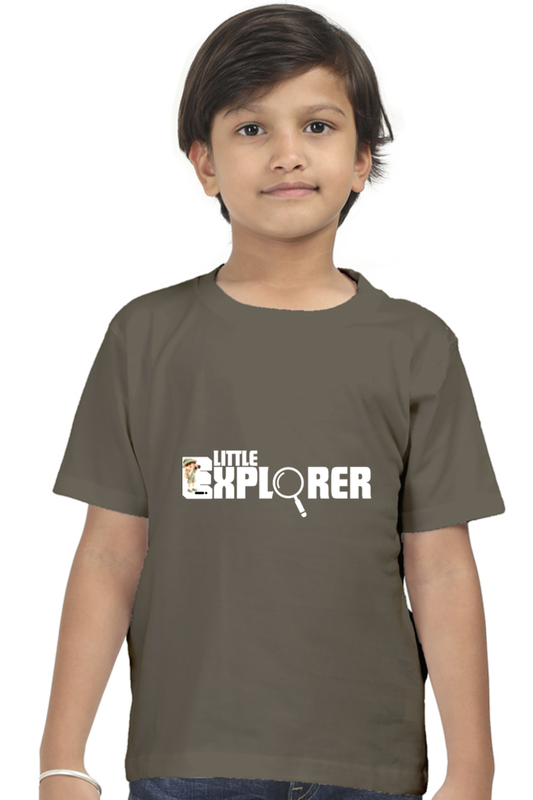 Little Explorer Round Neck Dark Shade T-Shirt for Kids